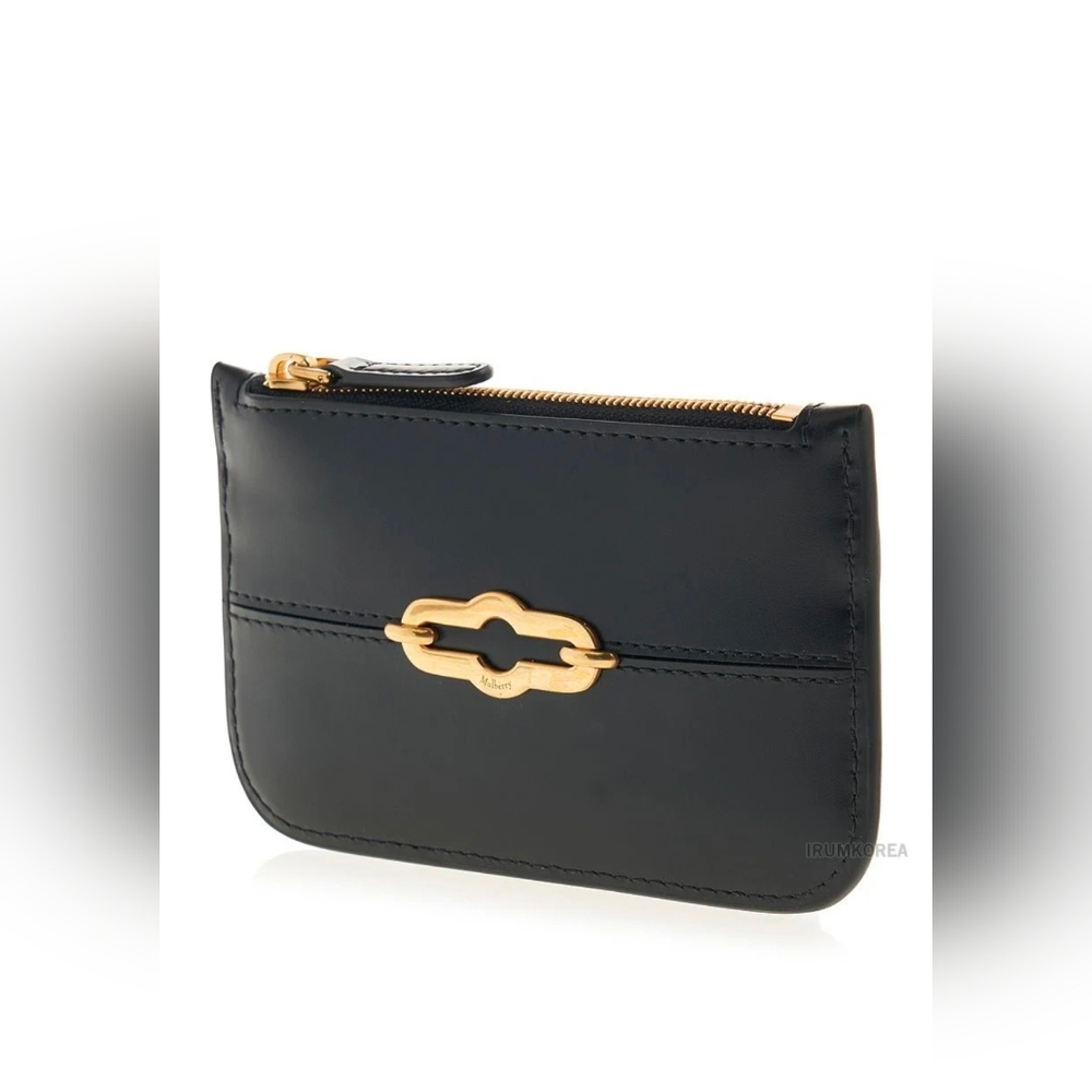 Mulberry Black Leather Card Holder with Gold Accent. # 60
